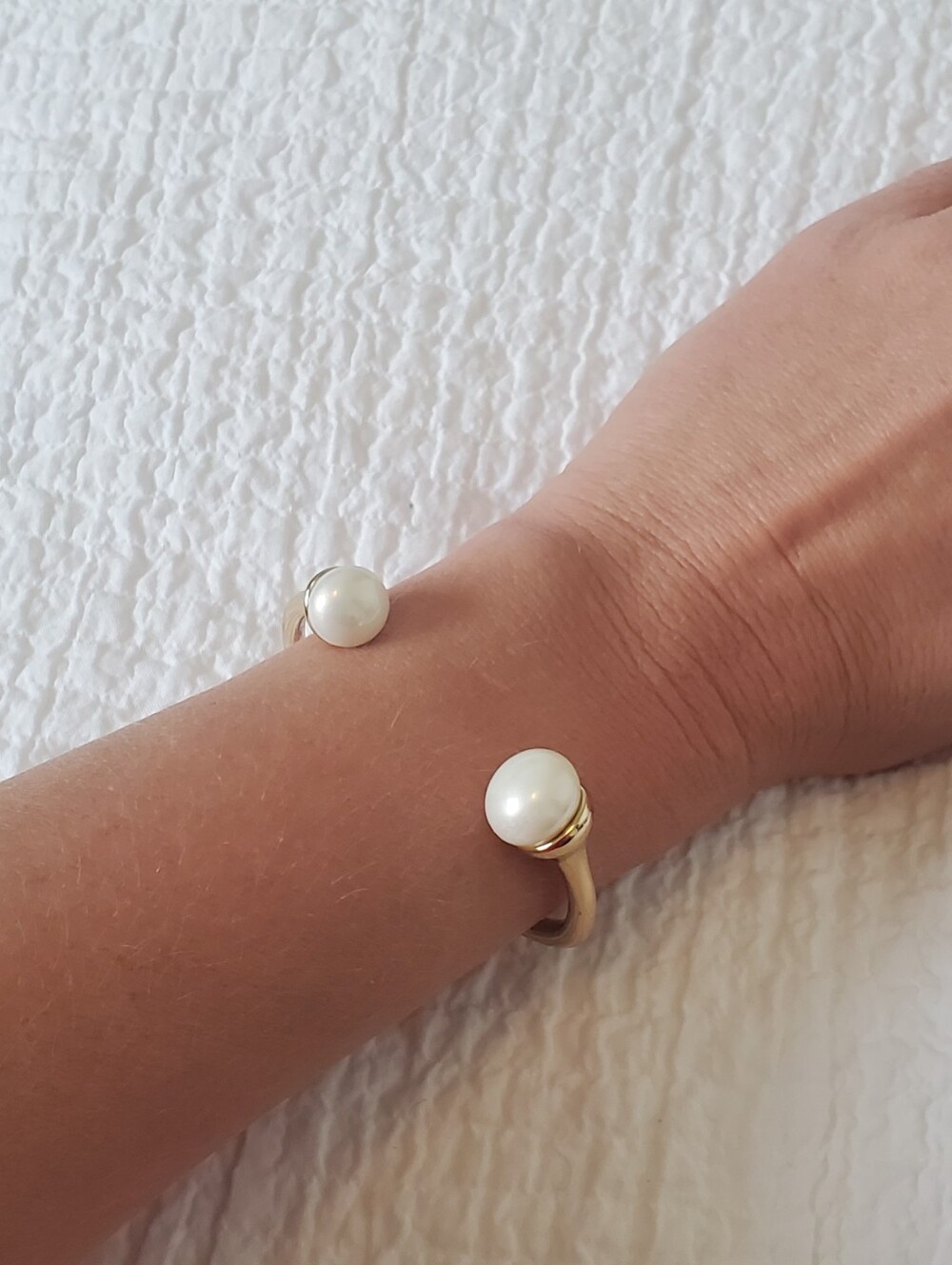 Gold-tone Pearl Open Cuff Bracelet - White Pearls